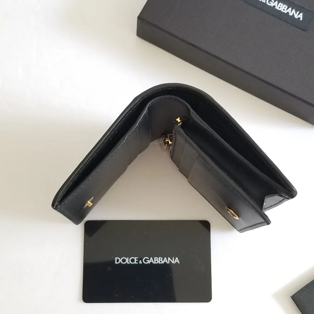 Dolce & Gabbana Multicolor Stone DG Bi-Fold Leather Wallet Black